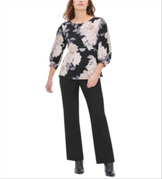 Calvin Klein Women's Floral 3/4 Sleeve T-Shirt Top Black Size Small