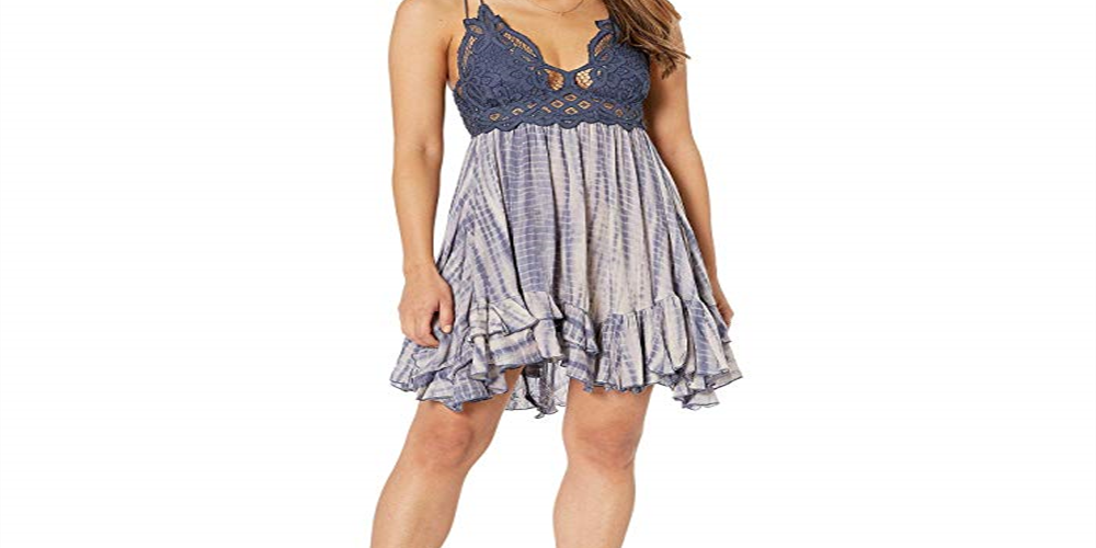 Free People Women's Adella Lace Tie Dye Mini Dress Blue Size Small