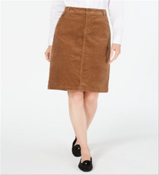 Charter Club Women's Corduroy Tummy Control Skirt Brown Size 2 Petite
