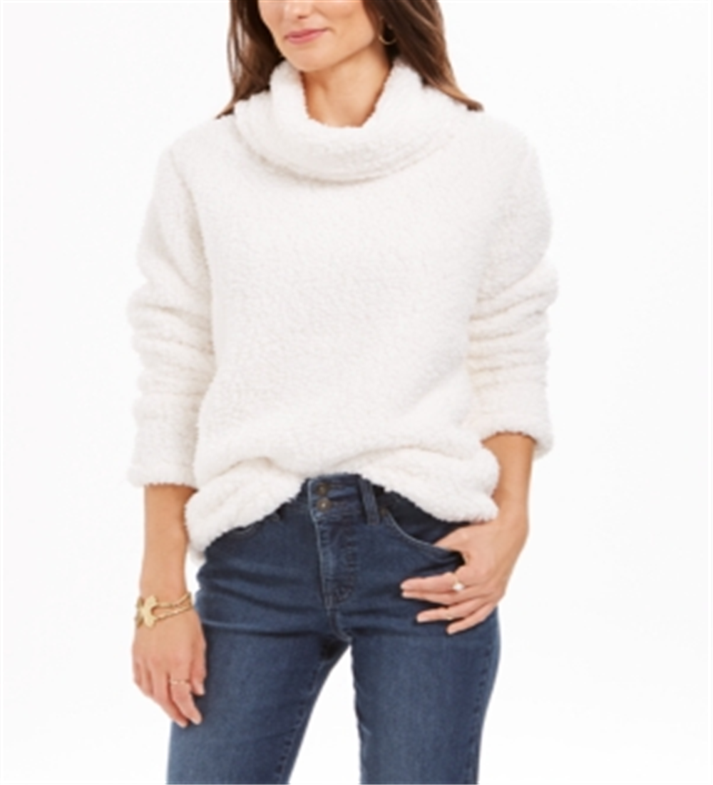 Style & Co Women's Faux Sherpa Cowlneck Sweater White Size PP