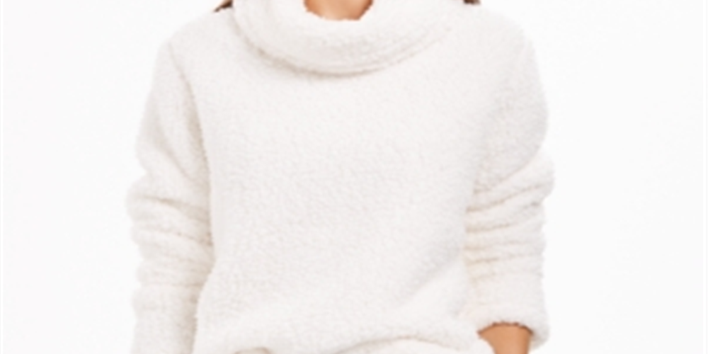 Style & Co Women's Faux Sherpa Cowlneck Sweater White Size PP