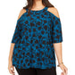 INC International Concepts Women's Plus Printed Cold Shoulder Top Blue Size 0X