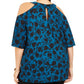 INC International Concepts Women's Plus Printed Cold Shoulder Top Blue Size 0X
