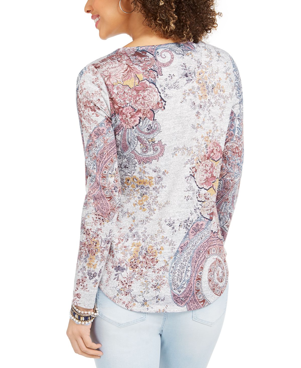 Style & Co Women's Printed Knit Top Gray Size Large