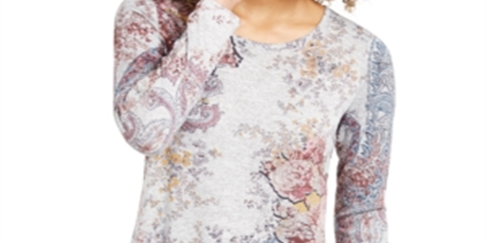 Style & Co Women's Printed Knit Top Gray Size Large