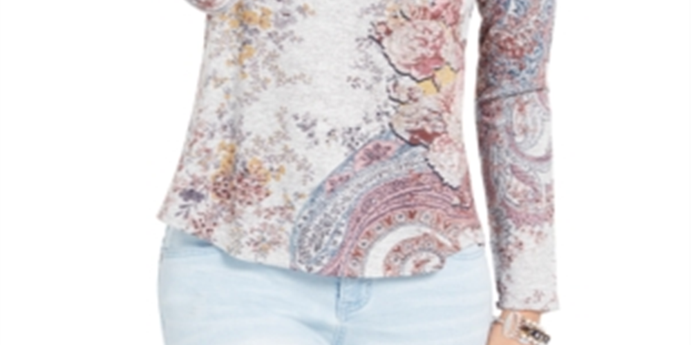 Style & Co Women's Printed Knit Top Gray Size Large