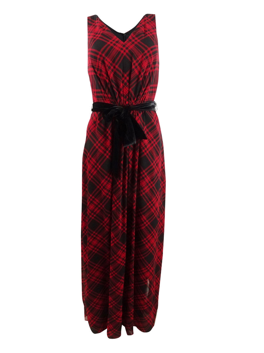 Ralph Lauren Women's Tartan Plaid Georgette Gown Red Size 2