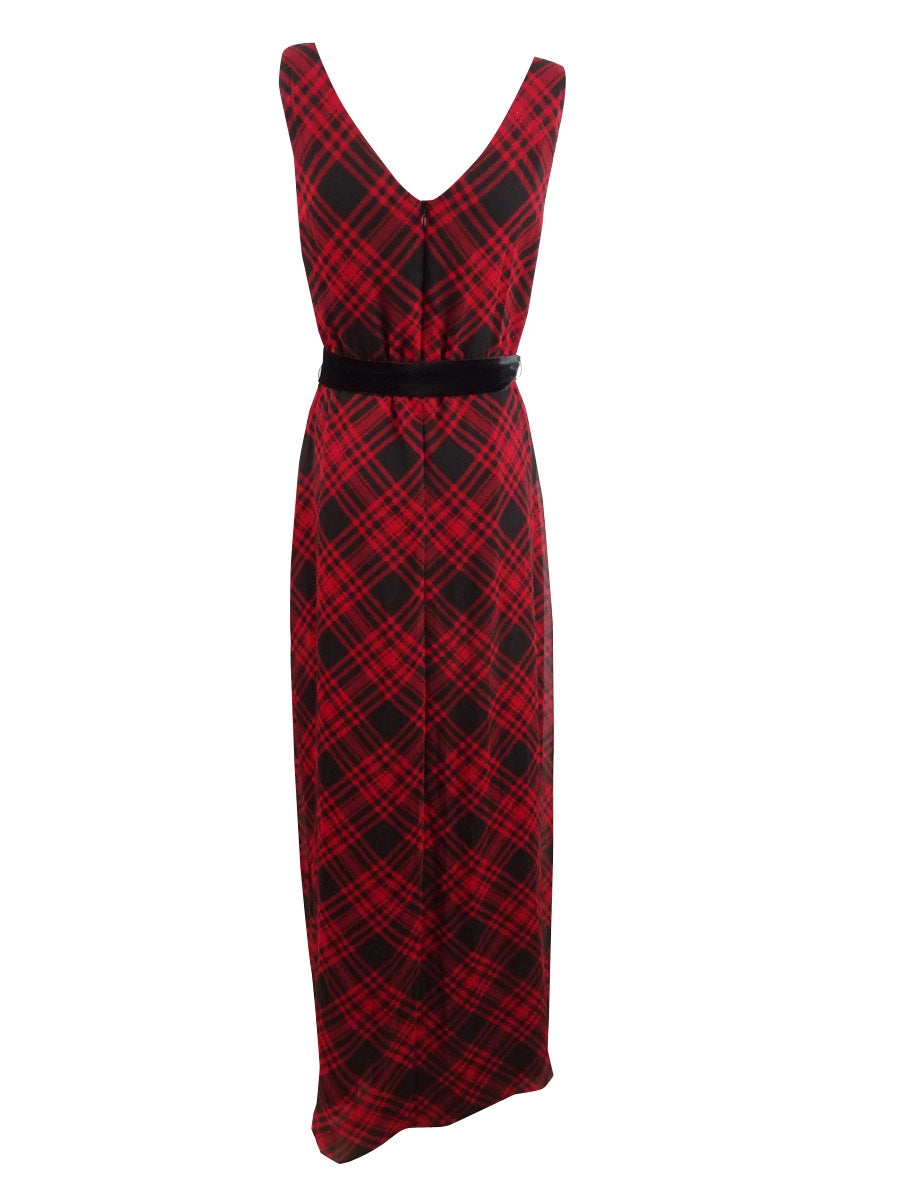 Ralph Lauren Women's Tartan Plaid Georgette Gown Red Size 2