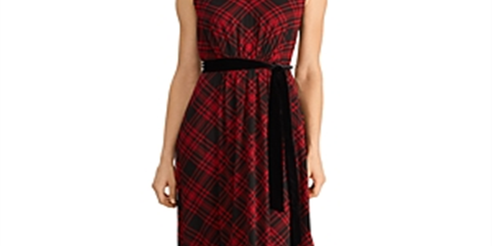 Ralph Lauren Women's Tartan Plaid Georgette Gown Red Size 2