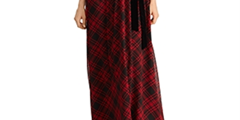 Ralph Lauren Women's Tartan Plaid Georgette Gown Red Size 2