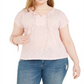 Style & Co Women's Plus Keyhole Neck T-Shirt Pink Size 2X