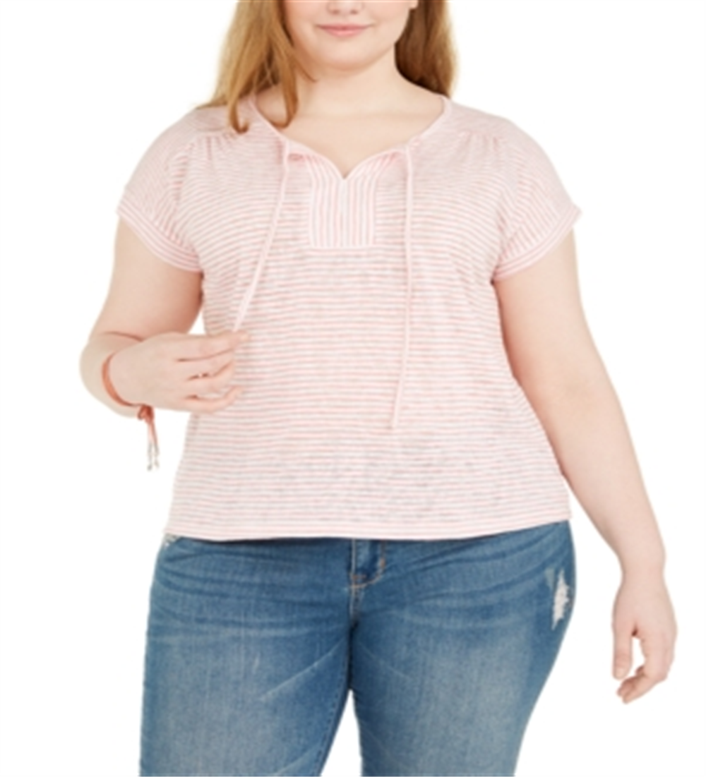 Style & Co Women's Plus Keyhole Neck T-Shirt Pink Size 2X