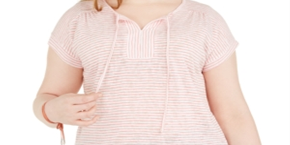 Style & Co Women's Plus Keyhole Neck T-Shirt Pink Size 2X