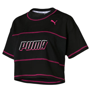 Puma Women's Modern Sports Cotton Mesh Colorblocked Cropped T-Shirt Black Size X-Small