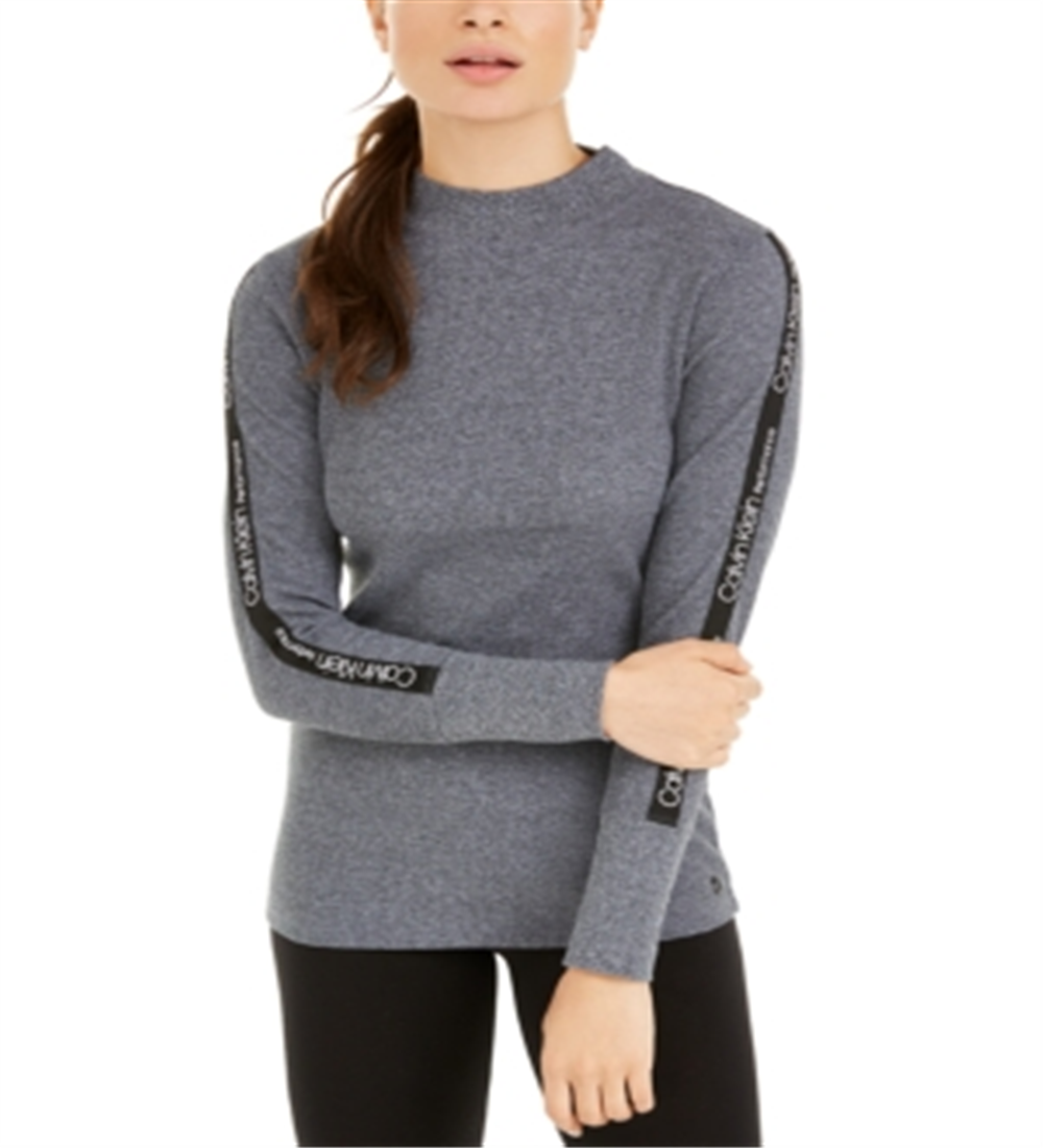 Calvin Klein Performance Logo-Stripe Mock-Neck T-Shirt Gray Size L