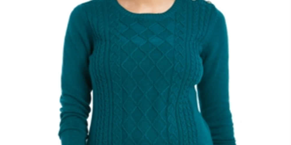 Charter Club Women's Printed Long Sleeve Jewel Neck Top Green Size Petite X-Large