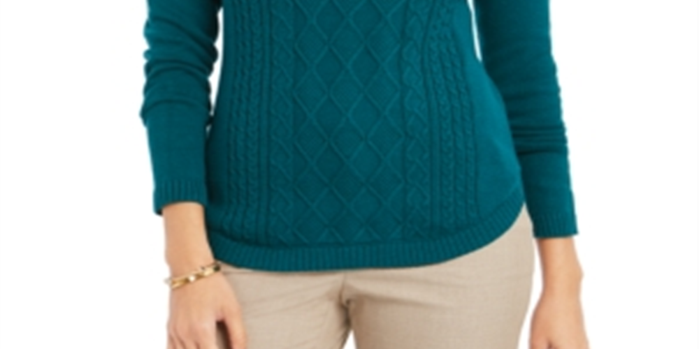 Charter Club Women's Printed Long Sleeve Jewel Neck Top Green Size Petite X-Large