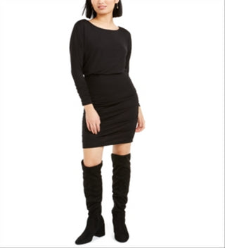 Bar III Women's Long Sleeve Jewel Neck Short Sheath Dress Black Size X-Small