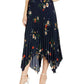 Vince Camuto Women's Surreal Garden Asymmetrical Hem Pleated Skirt -Navy Size S