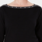 Karen Scott Women's Cotton Studded Boat Neck Top Black Size Petite