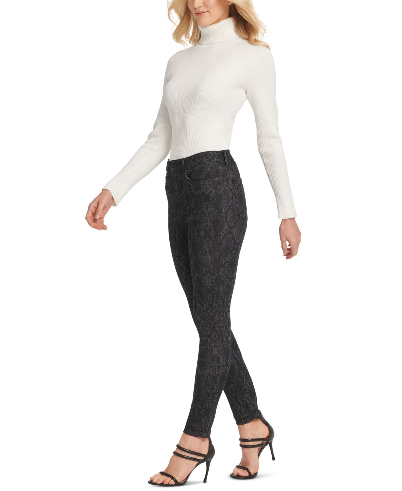 DKNY Women's Snakeskin Print Skinny Stretch Jeans Black Size 29X26