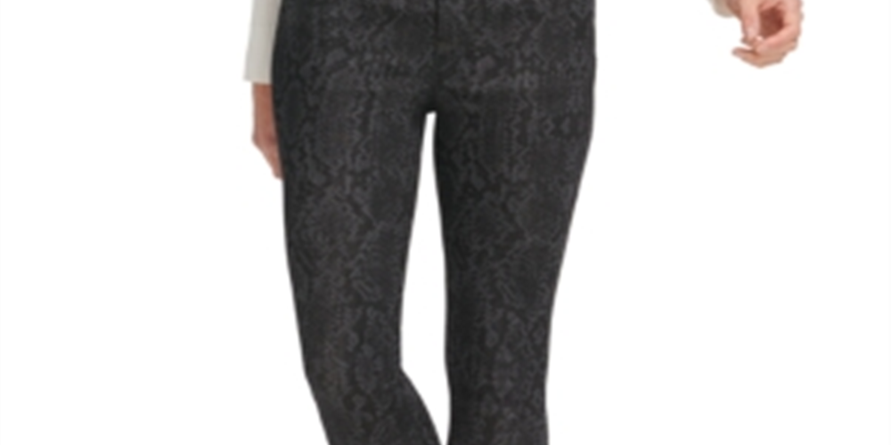 DKNY Women's Snakeskin Print Skinny Stretch Jeans Black Size 29X26