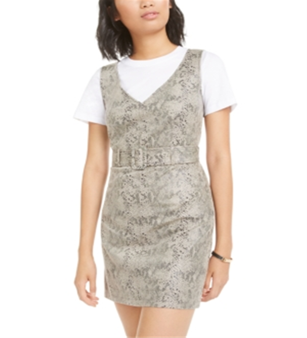 Bar III Women's Faux Suede Snake Embossed Dress Brown Size XS