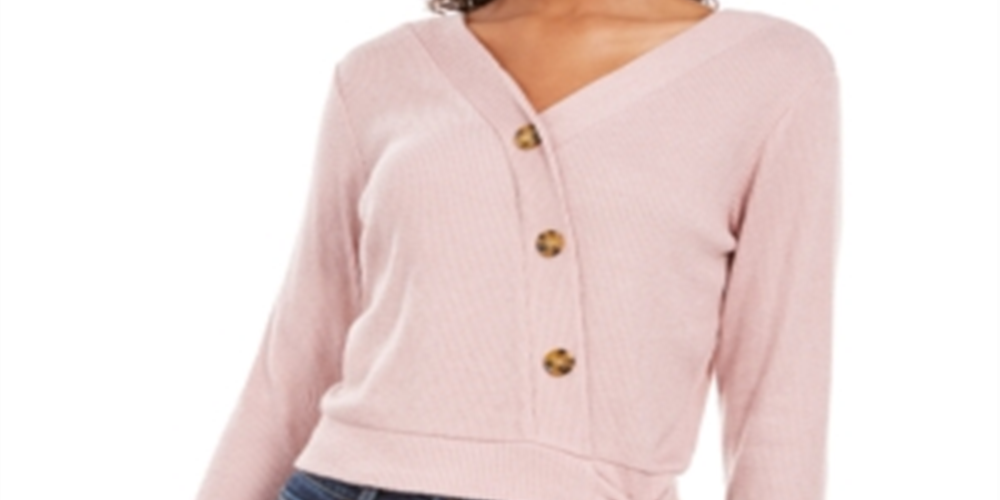 Hippie Rose Junior's Plush Surplice Ribbed Top Pink Size Small