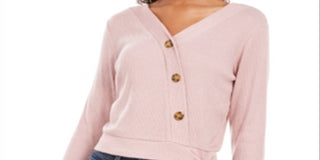 Hippie Rose Junior's Plush Surplice Ribbed Top Pink Size Small