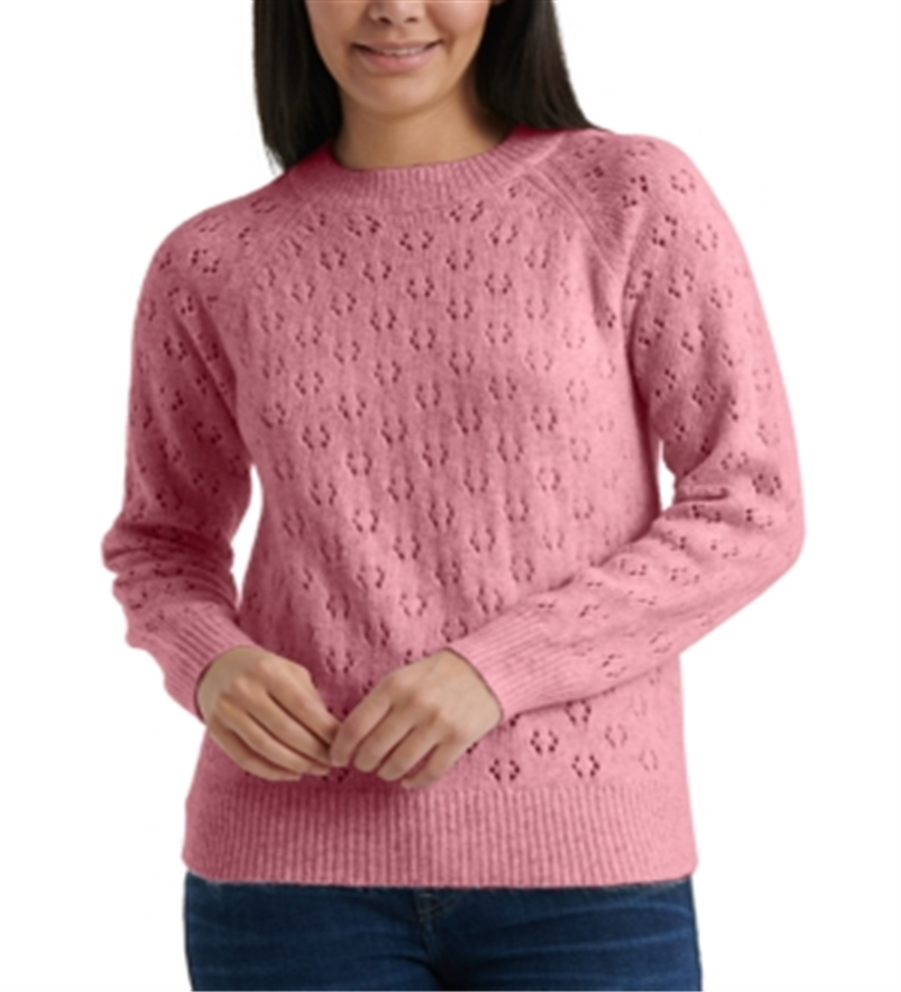 Lucky Brand Women's Emily Pointelle Knit Pullover Sweater Pink Size Medium