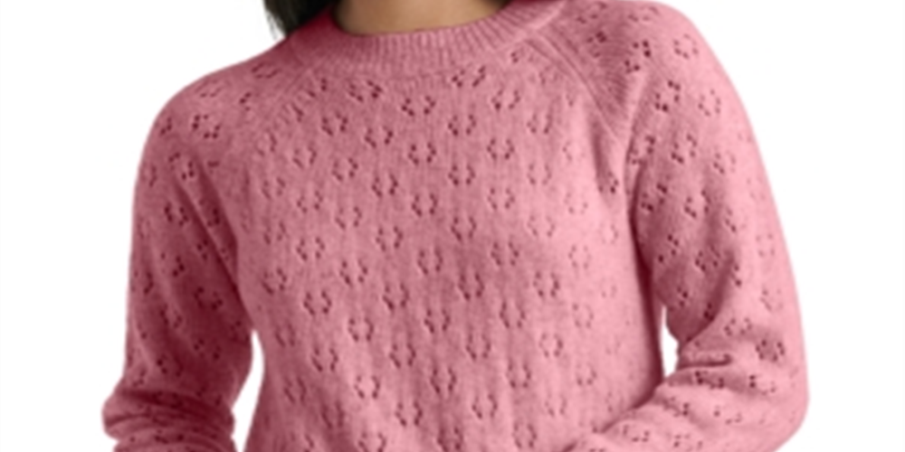 Lucky Brand Women's Emily Pointelle Knit Pullover Sweater Pink Size Medium