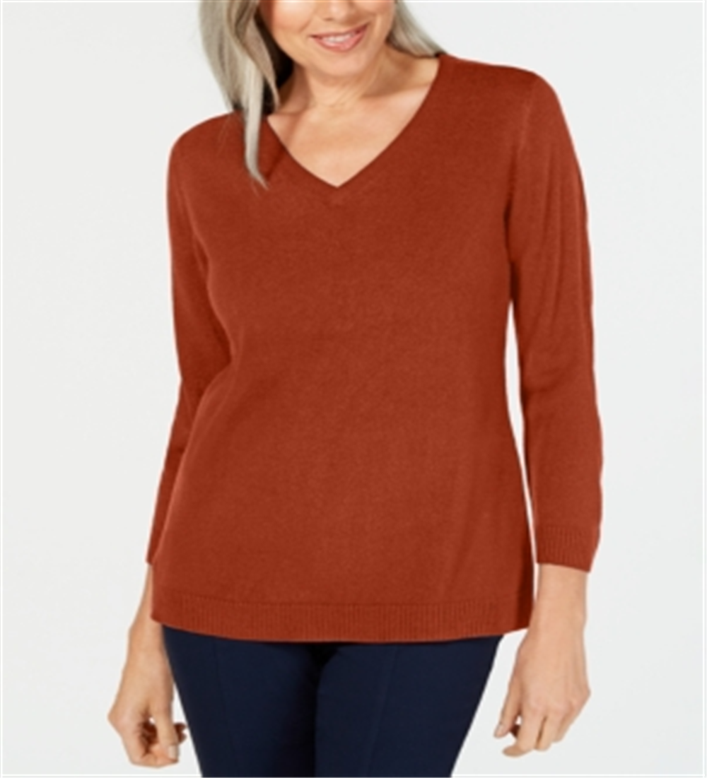 Karen Scott Women's V Neck Sweater Orange Size Petite L
