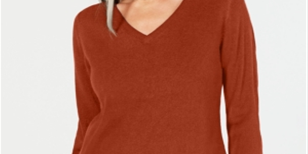 Karen Scott Women's V Neck Sweater Orange Size Petite L