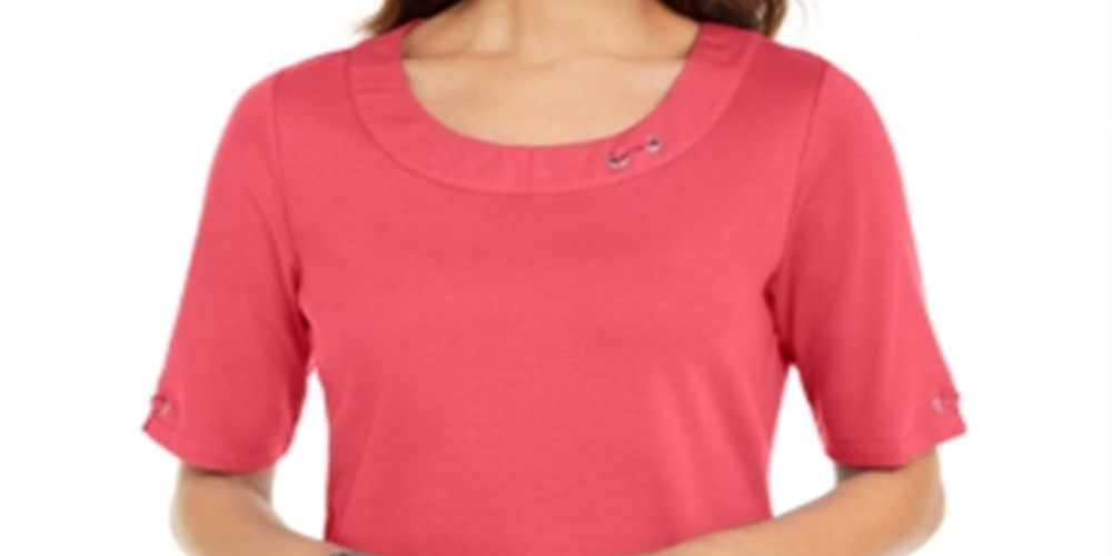 Karen Scott Women's Cotton Ring Top Pink Size X-Small