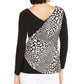 Alfani Women's  Patterned Long Sleeve V Neck Wrap Top Black Size Small