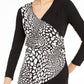 Alfani Women's  Patterned Long Sleeve V Neck Wrap Top Black Size Small