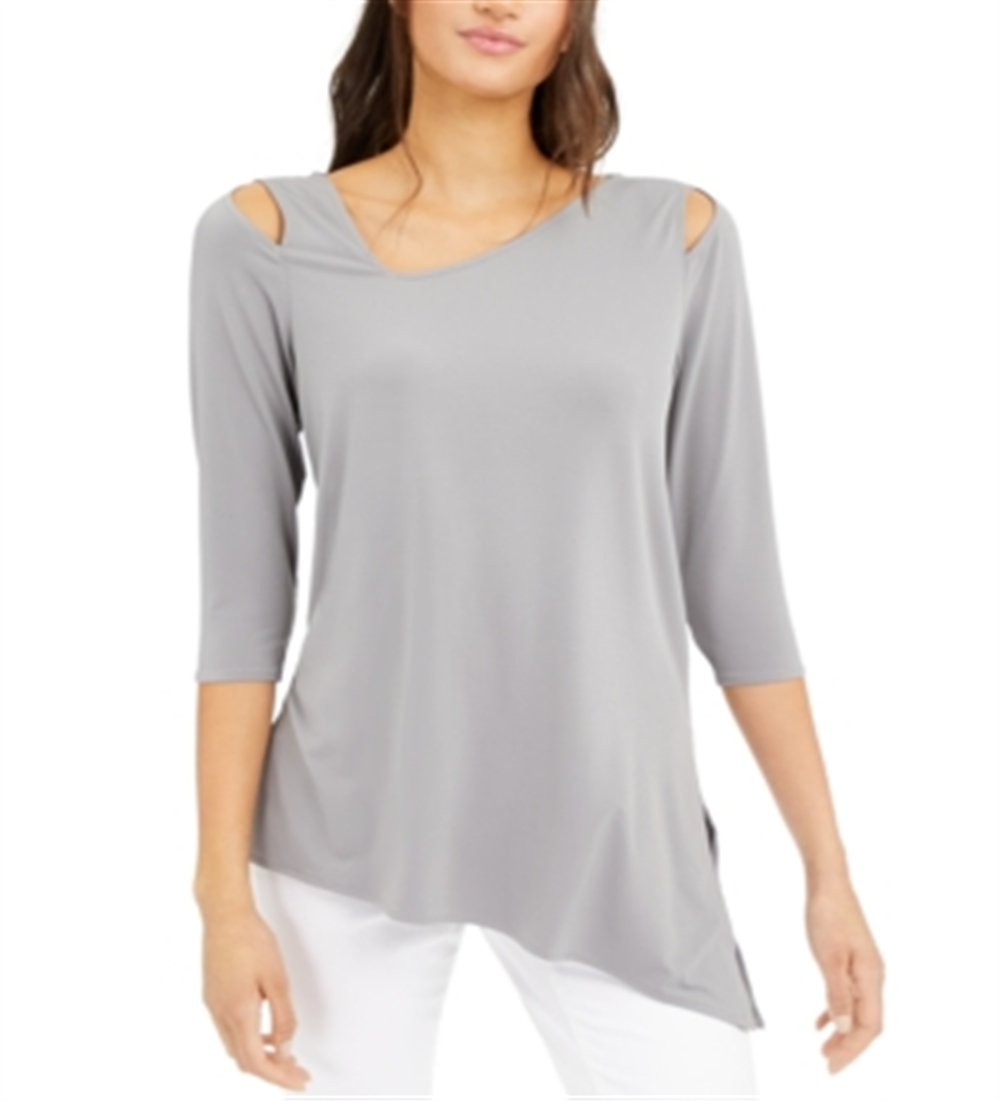 Alfani Women's Cut Out 3/4 Sleeve Scoop Neck Top Gray Size X-Large