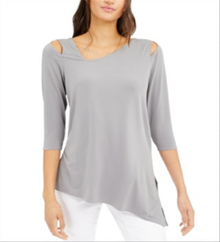 Alfani Women's Cut Out 3/4 Sleeve Scoop Neck Top Gray Size X-Large