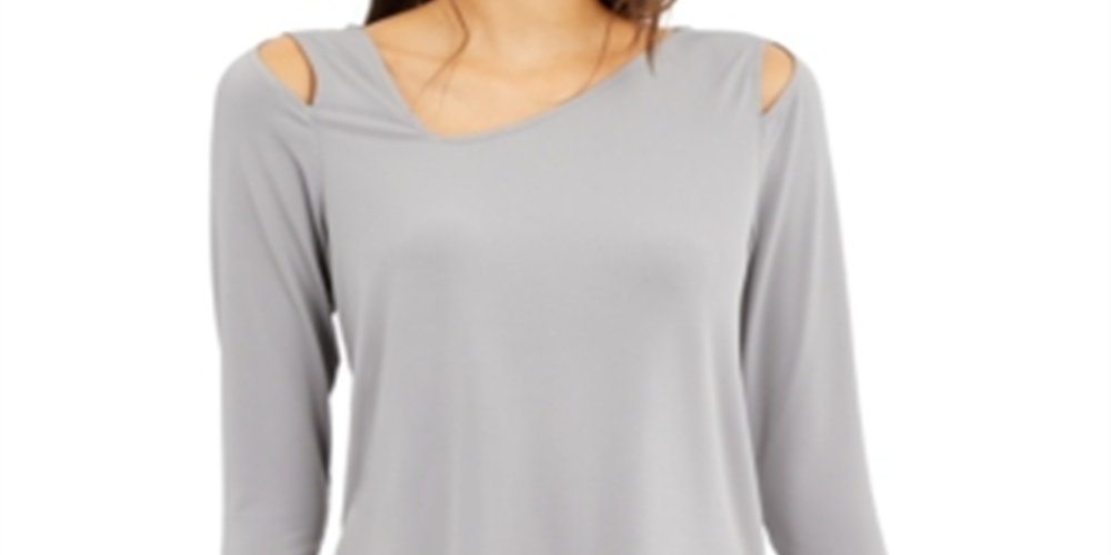 Alfani Women's Cut Out 3/4 Sleeve Scoop Neck Top Gray Size X-Large