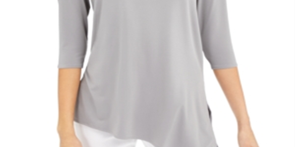 Alfani Women's Cut Out 3/4 Sleeve Scoop Neck Top Gray Size X-Large