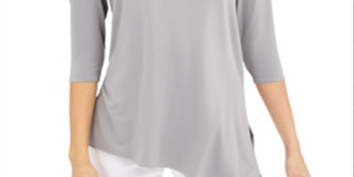 Alfani Women's Cut Out 3/4 Sleeve Scoop Neck Top Gray Size X-Large