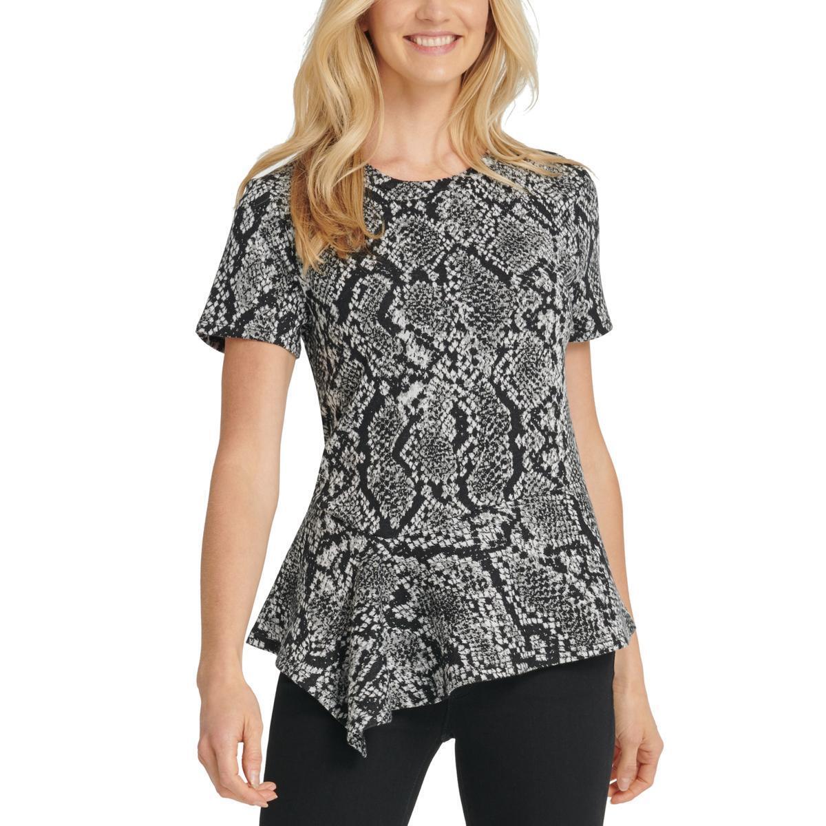 DKNY Women's Crew Neck Asymmetric Top Gray Size X-Large