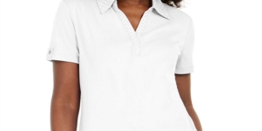 Karen Scott Women's Cotton Eyelet Collar Top White Size Small