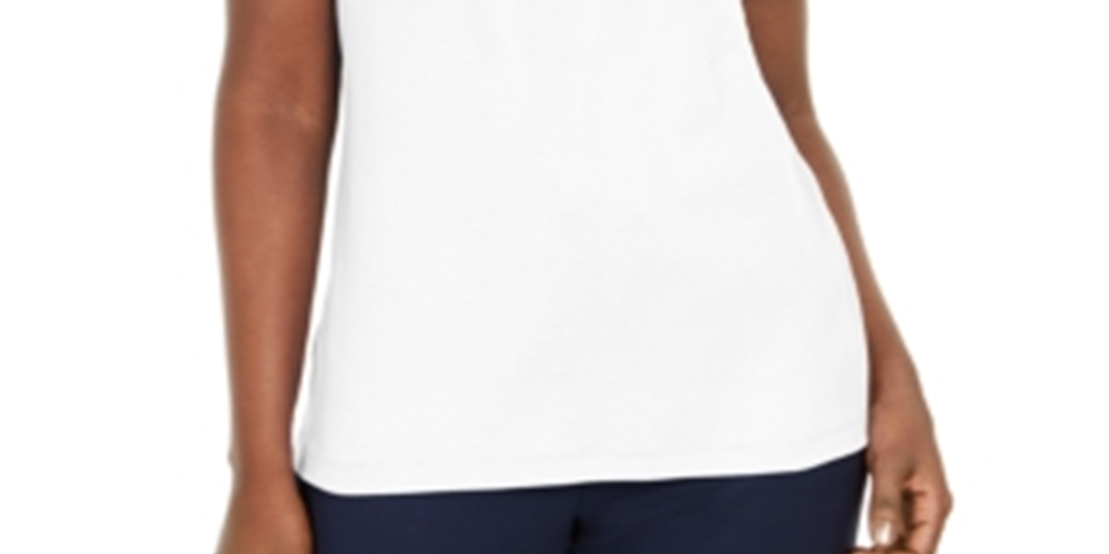 Karen Scott Women's Cotton Eyelet Collar Top White Size Small