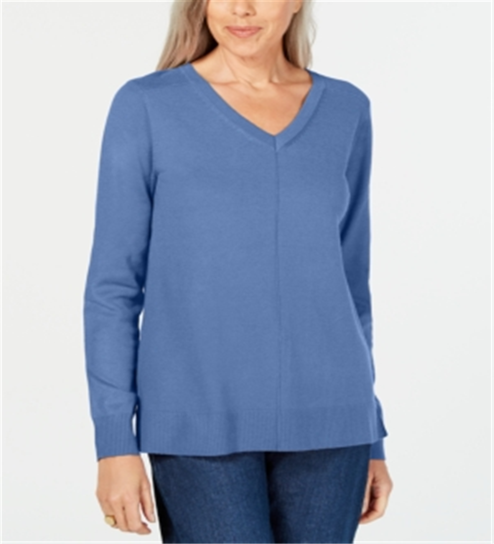 Karen Scott Women's V Neck Pullover Sweater Blue Size Medium