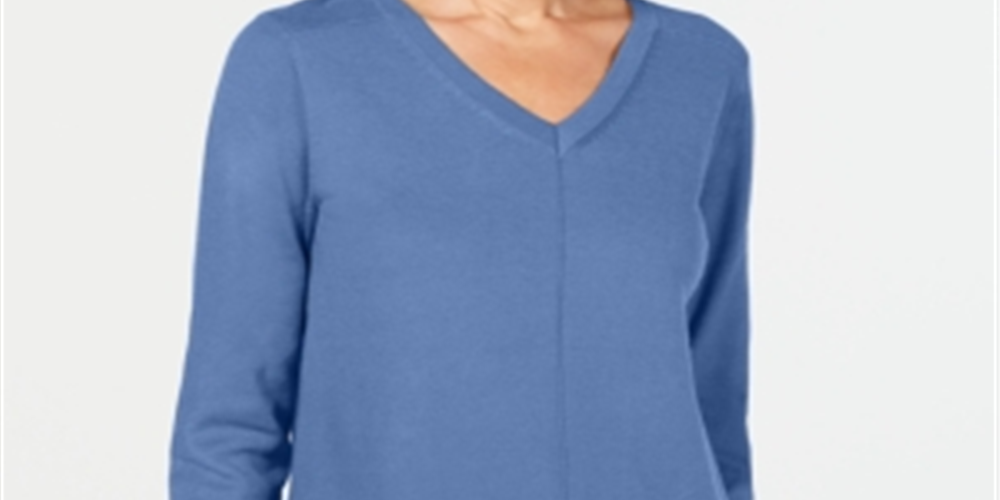 Karen Scott Women's V Neck Pullover Sweater Blue Size Medium
