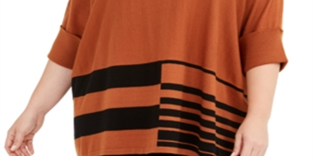 Alfani Women's Plus Colorblock Turtleneck Poncho Sweater Brown Size 1X