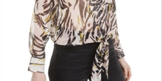 Bar III Women's Tie Front Button Down Blouse Pink Size X-Small