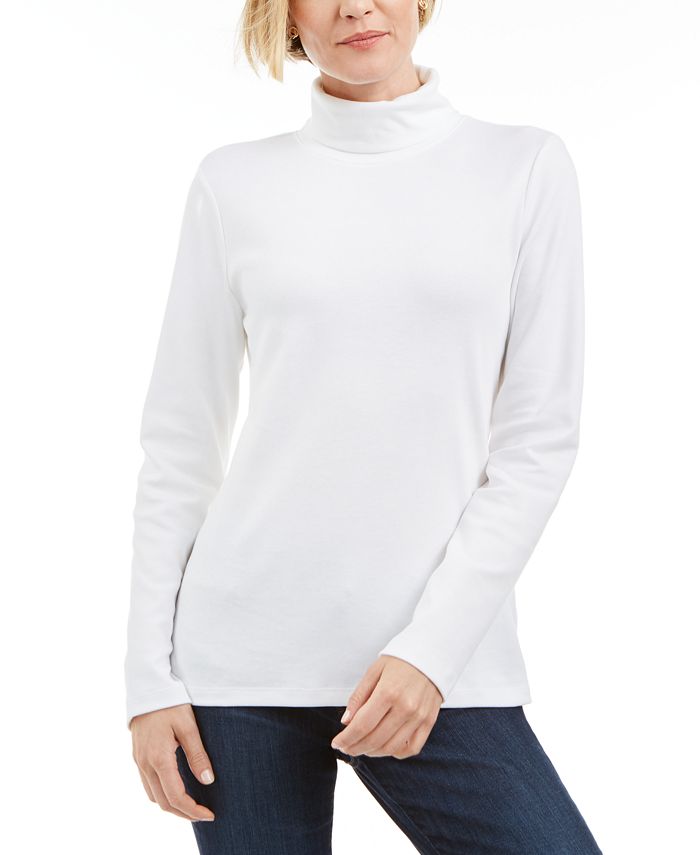Karen Scott Women's Cotton Turtleneck Top White Size Petite M