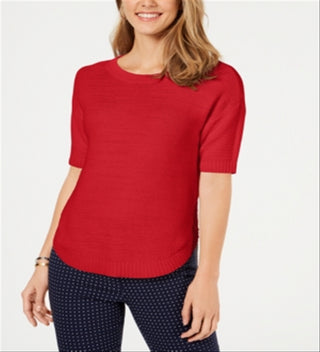 Charter Club Women's Short Sleeve Crew Neck T-Shirt Sweater Red Size XX-Large